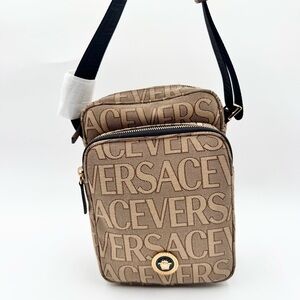 Versace Canvas Allover Logo Medusa Crossbody Bag